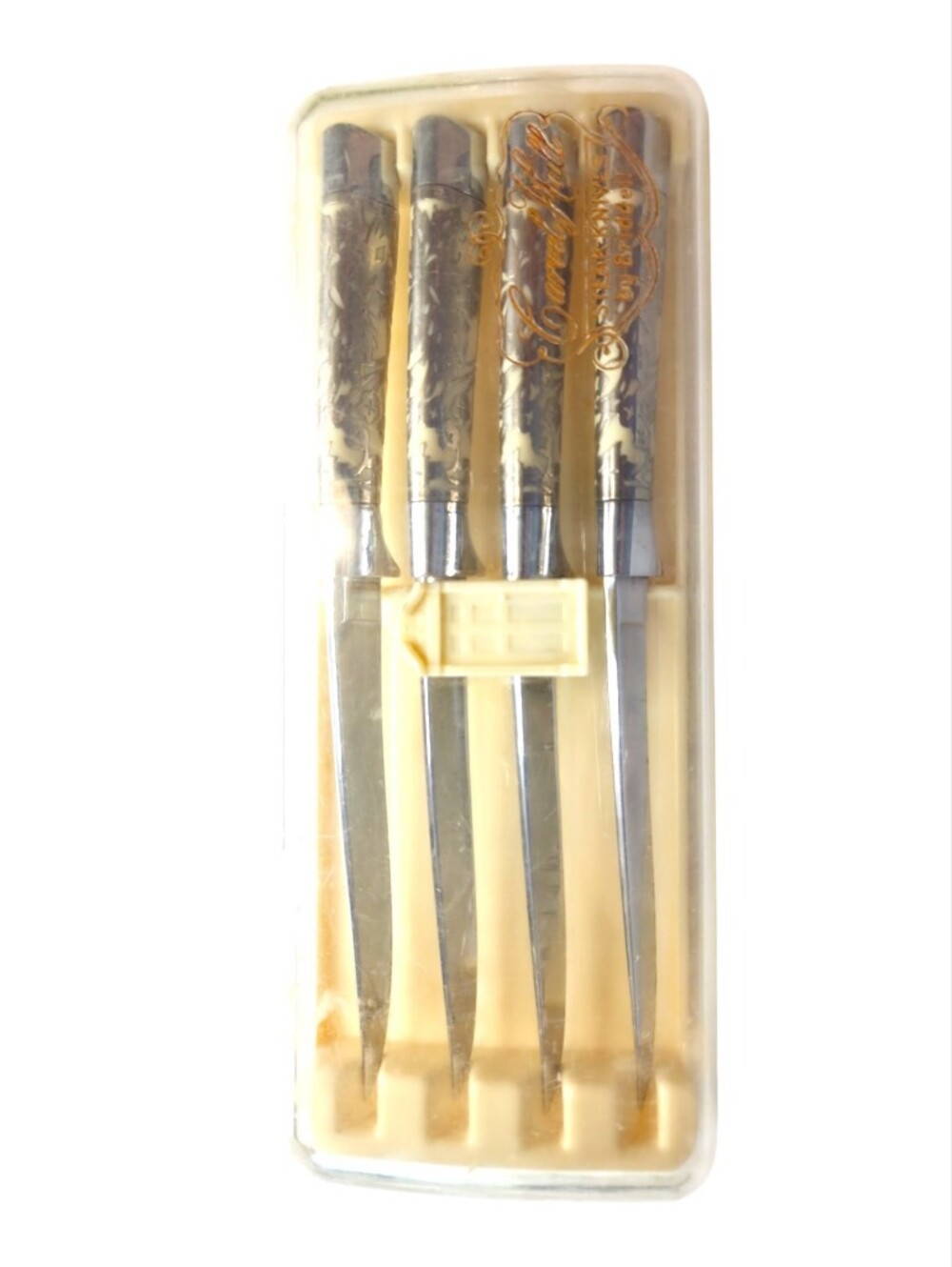 Vtg Bridell Carvel Hall Steak Knives Original Plastic Presentation Case Set of 4